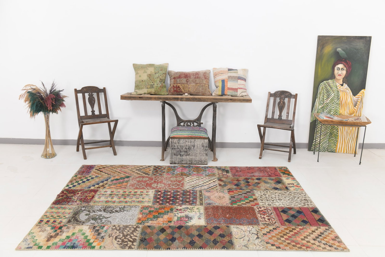5'6'' x 8'0'' Handmade Vintage Wool Rug - 24404 - 2