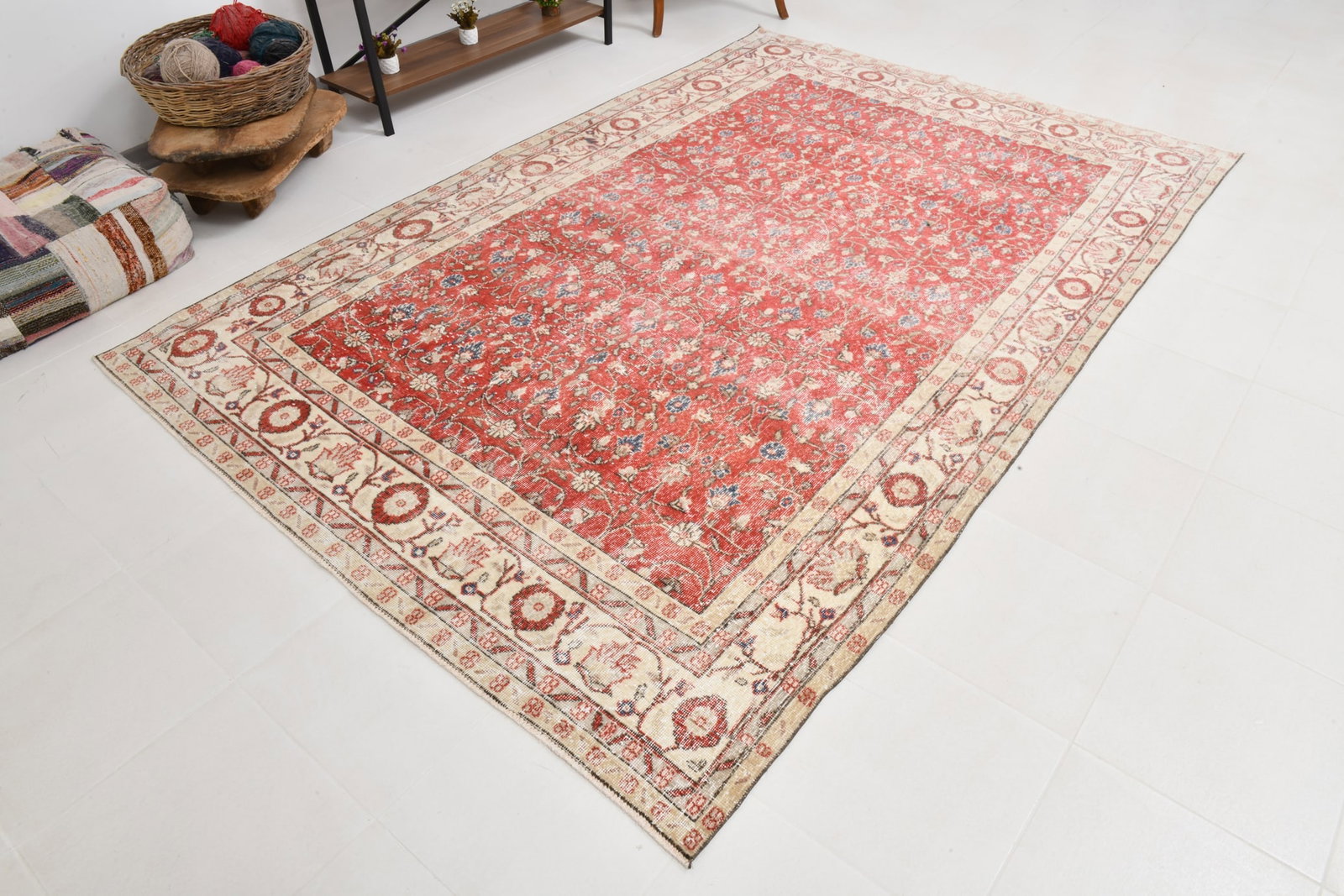 6'6'' x 9'10'' Handmade Vintage Wool Rug - 22280 - 4