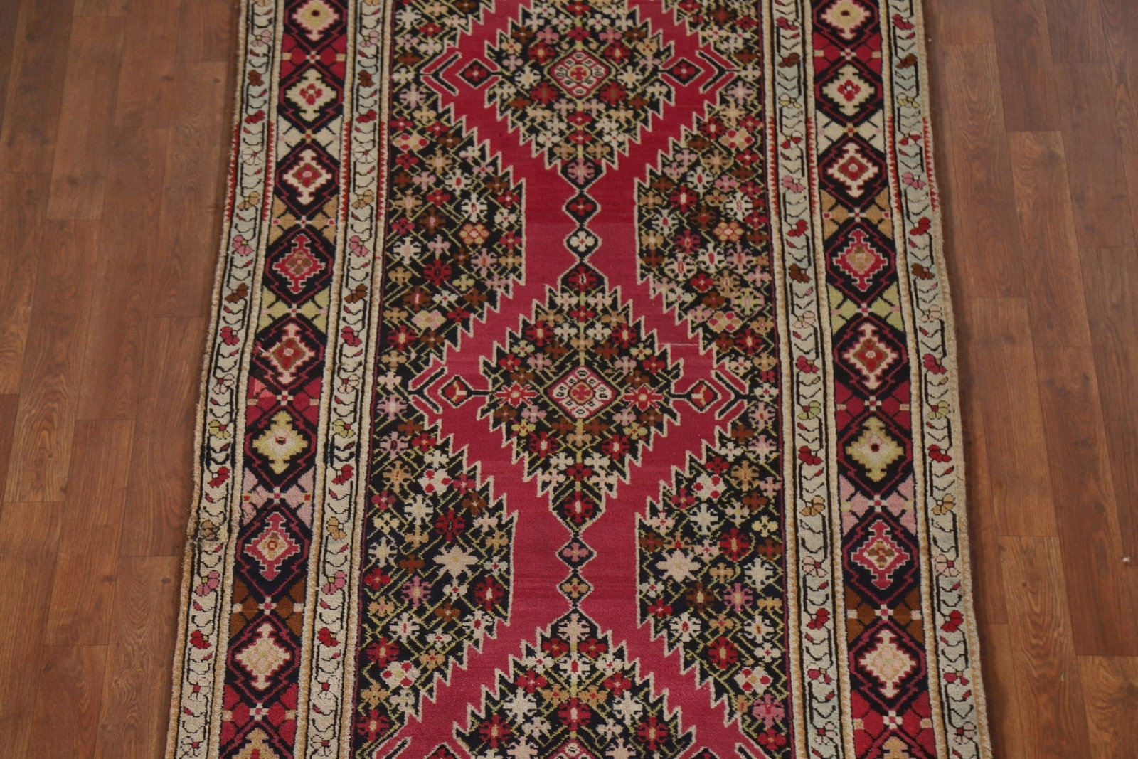 Antique Kazak Vegetable Dye Runner Rug 4x15 - 6