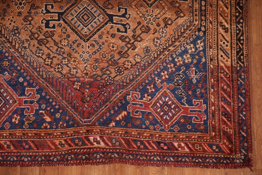 Pre-1900 Antique Qashqai Vegetable Dye Persian Rug 5x8 - 7