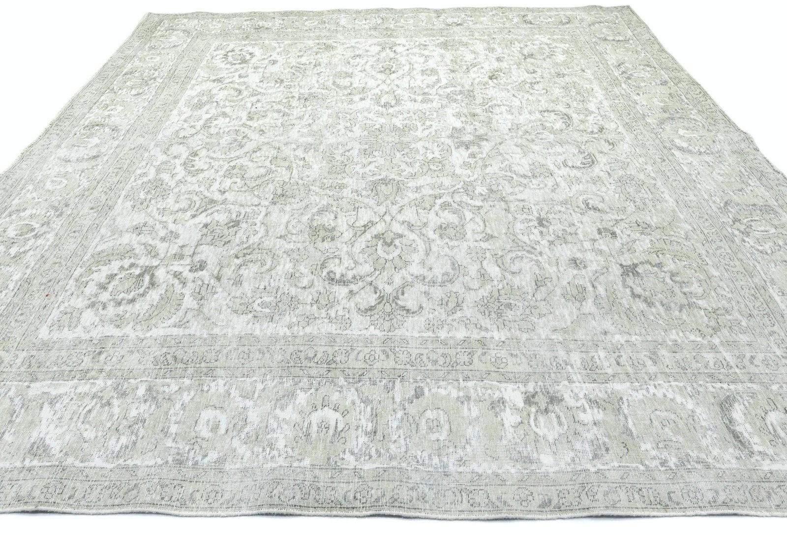 Antique Muted Cream Floral 9'3X9'8 Distressed Vintage Oriental Rug - 7