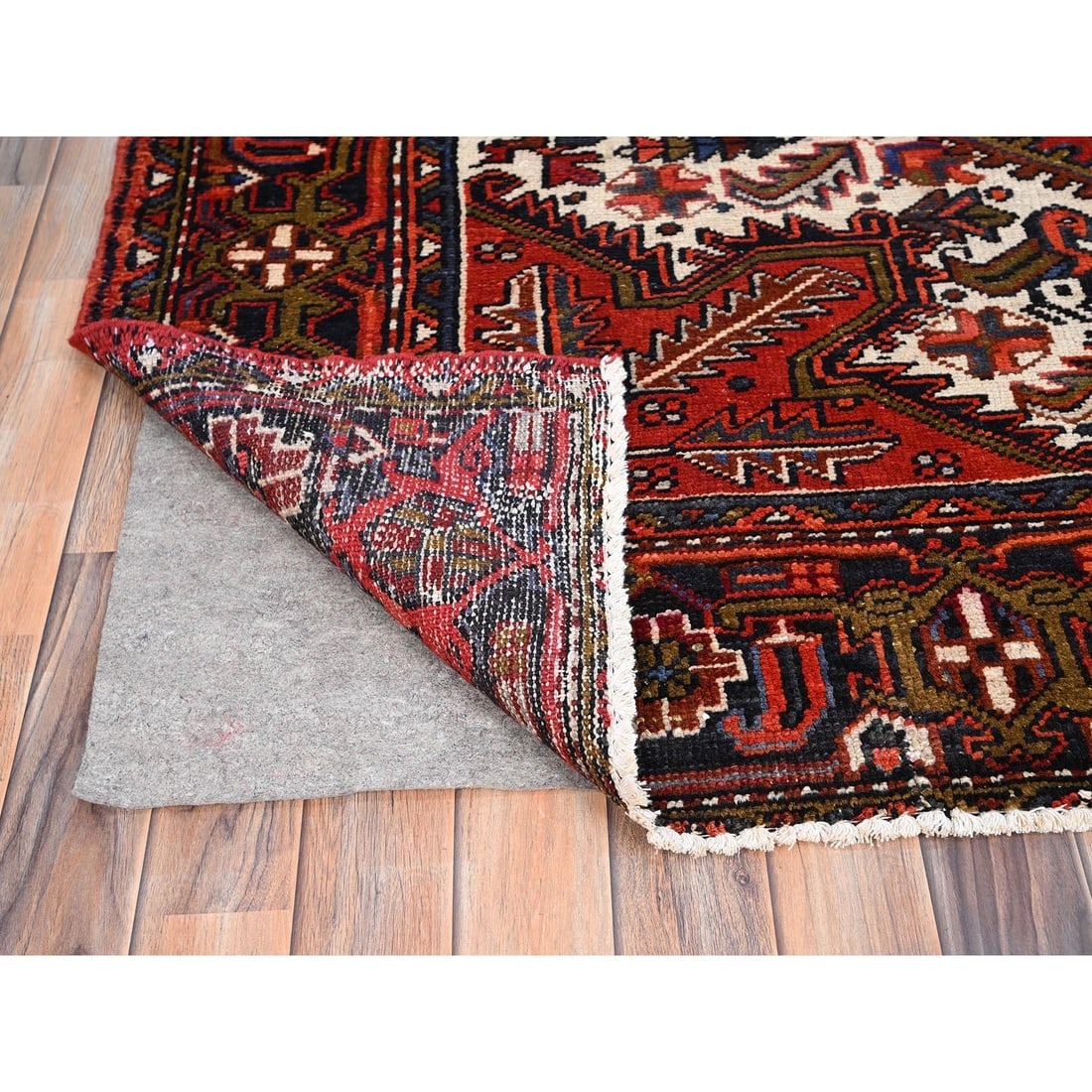 Chili Red Vintage Persian Hamadan Hand Knotted Pure Wool Runner Rug - 4