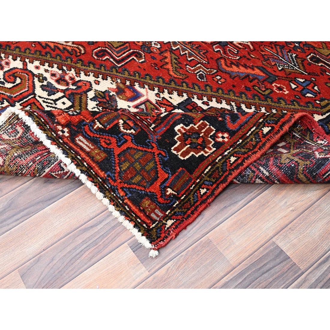 Chili Red Vintage Persian Hamadan Hand Knotted Pure Wool Runner Rug - 6