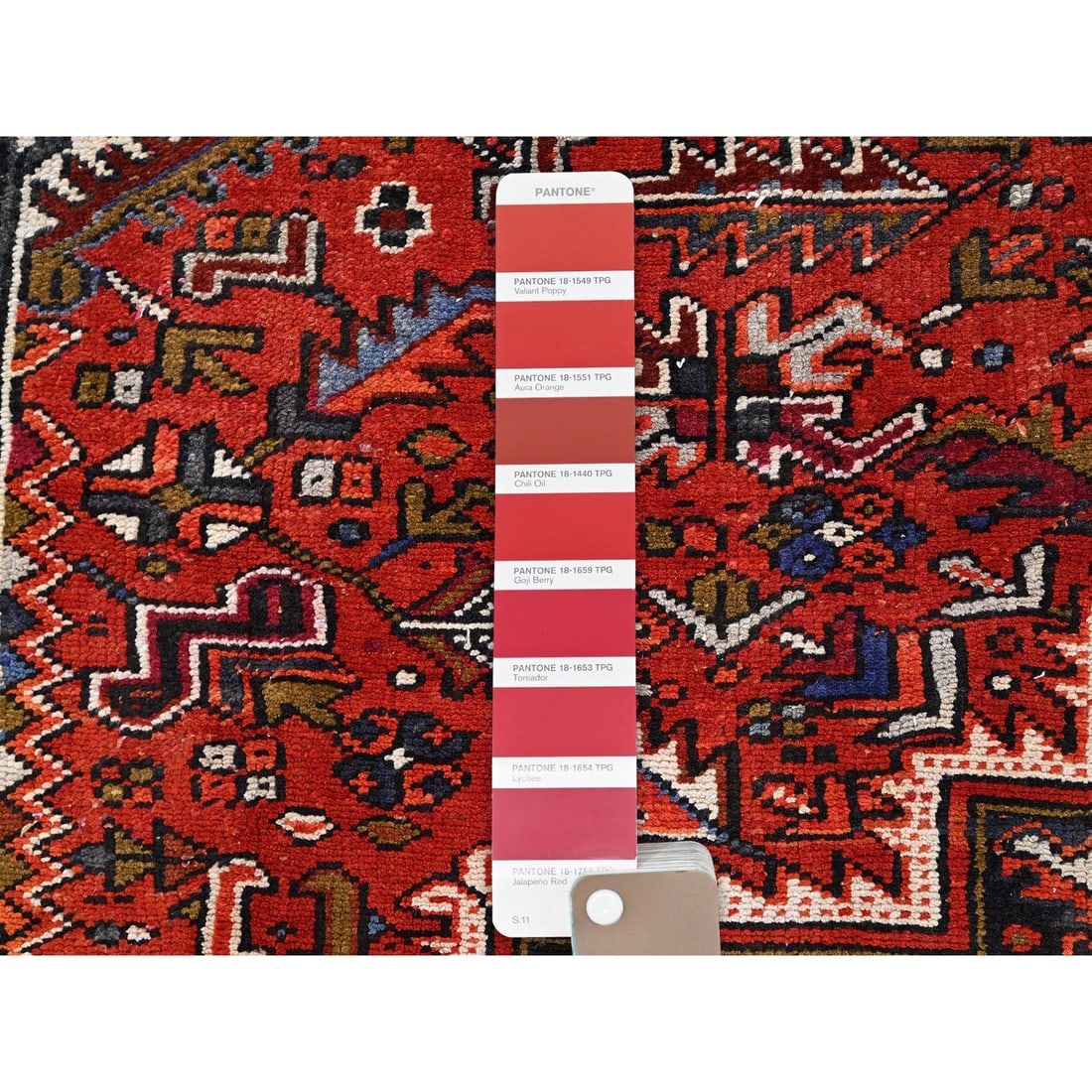 Chili Red Vintage Persian Hamadan Hand Knotted Pure Wool Runner Rug - 7