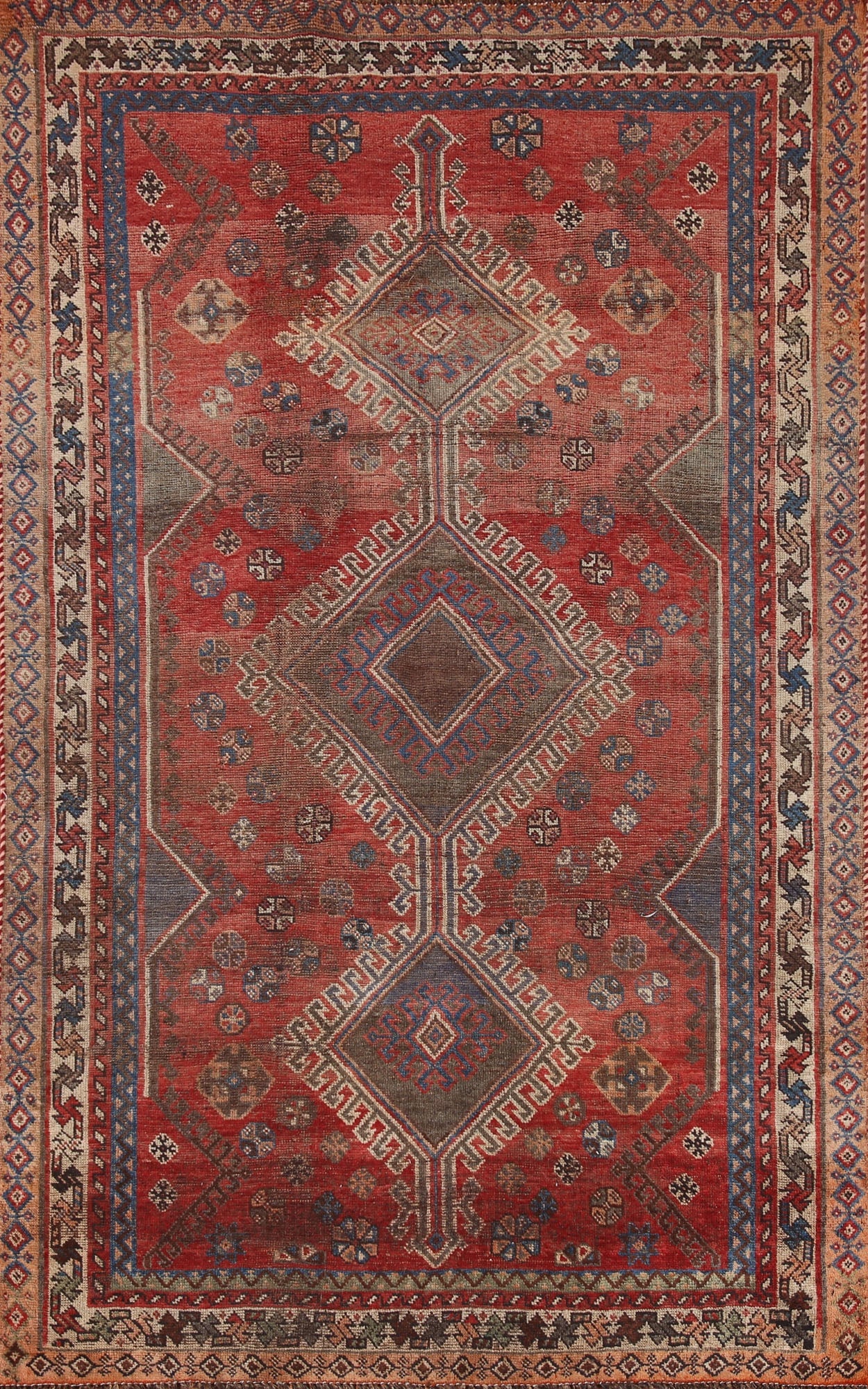 Pre-1900 Antique Vegetable Dye Qashqai Persian Rug 5x8: Title: Pre-1900 Antique Vegetable Dye Qashqai Persian Rug 5x8 Description:A Beautiful Genuine Iran ( Persia ) Qashqai rug is Hand Knotted by skillful weavers in Iran ( Persia ) with100% Wool Material.