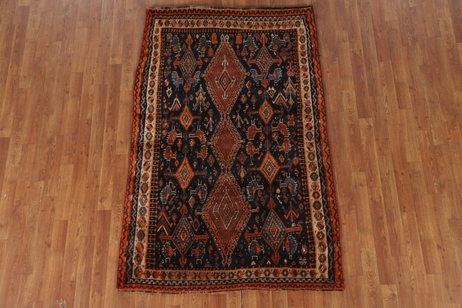 Vegetable Dye Qashqai Antique Persian Rug 4x6 - 3