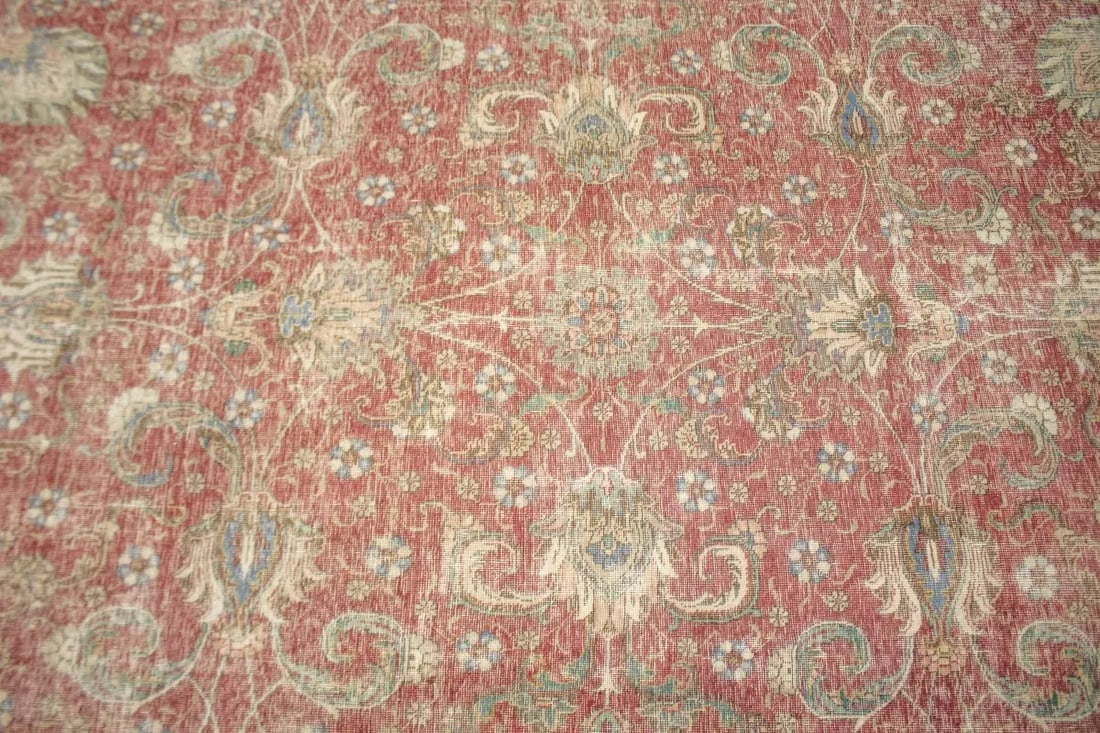 Antique Muted Distressed Floral 9'7X12'6 Tabriz Persian Rug - 7