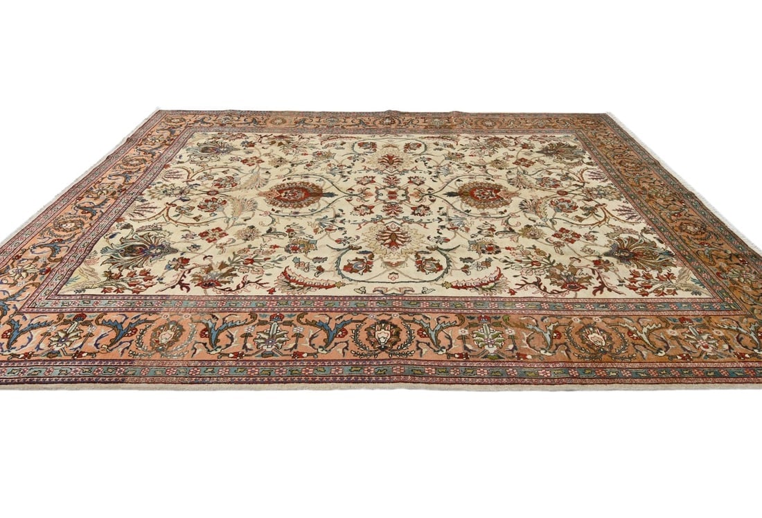 Semi Antique Cream Traditional 10X13 Tabriz Persian Rug - 7