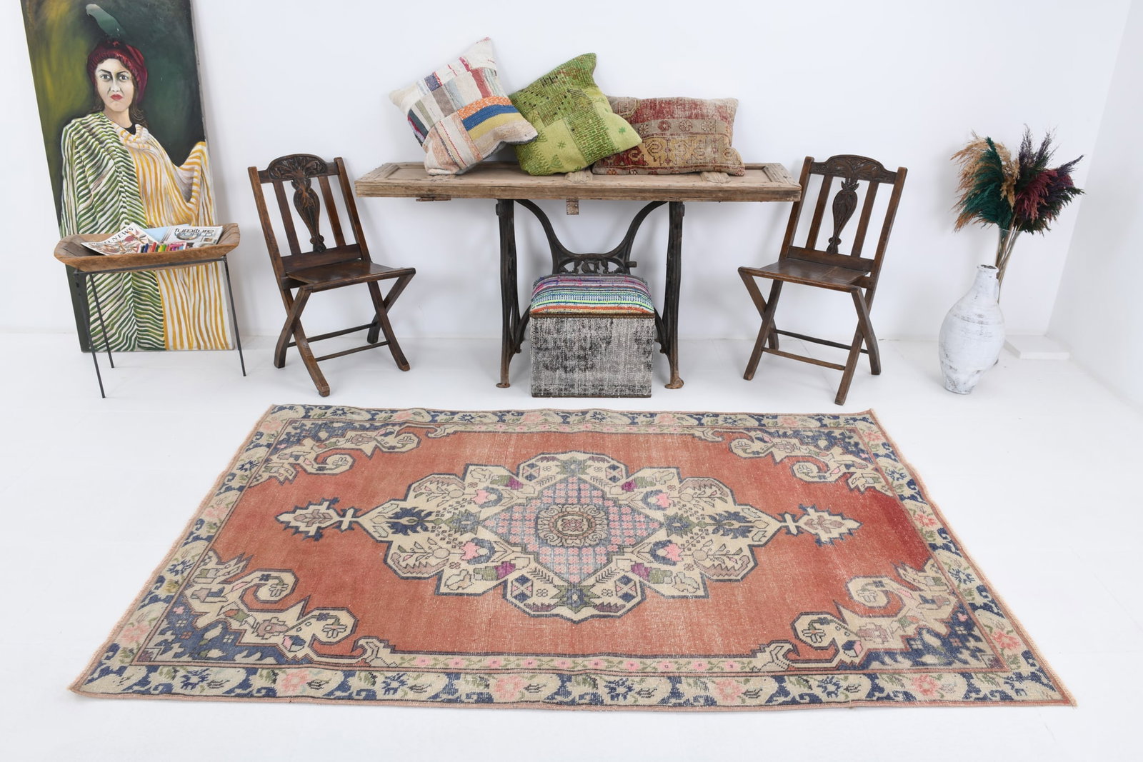 4'7'' x 7'4'' Vintage Wool Runner Rug - 6770 - 2