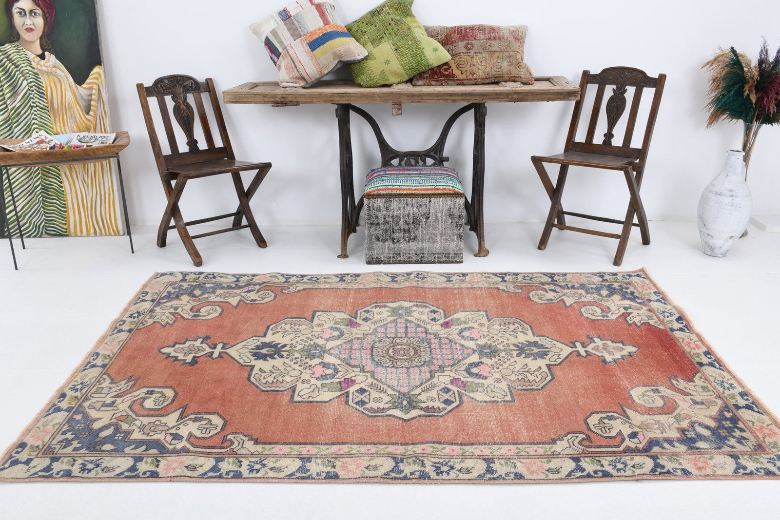 4'7'' x 7'4'' Vintage Wool Runner Rug - 6770 - 3