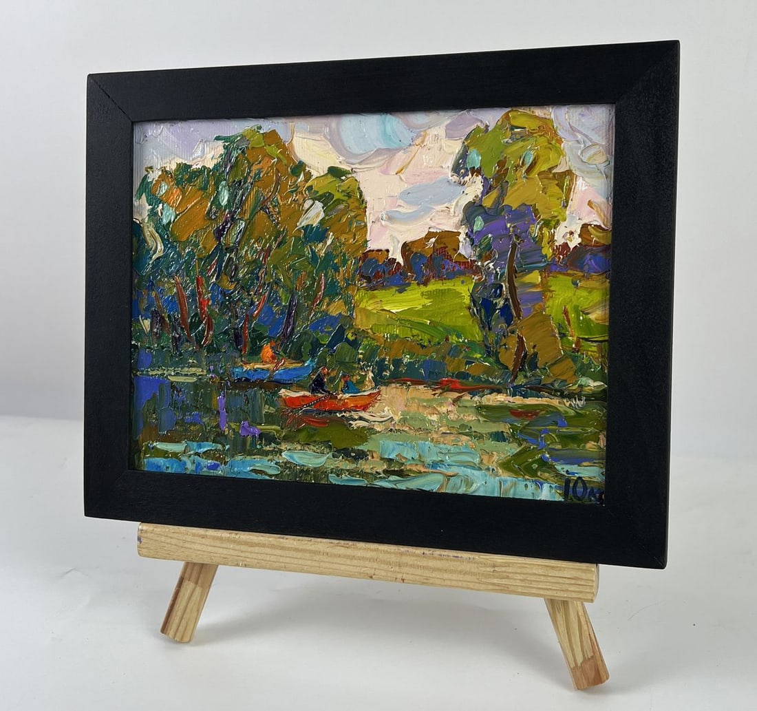 Oil painting A boat floats along the river Oksana Ivanyuk - 2