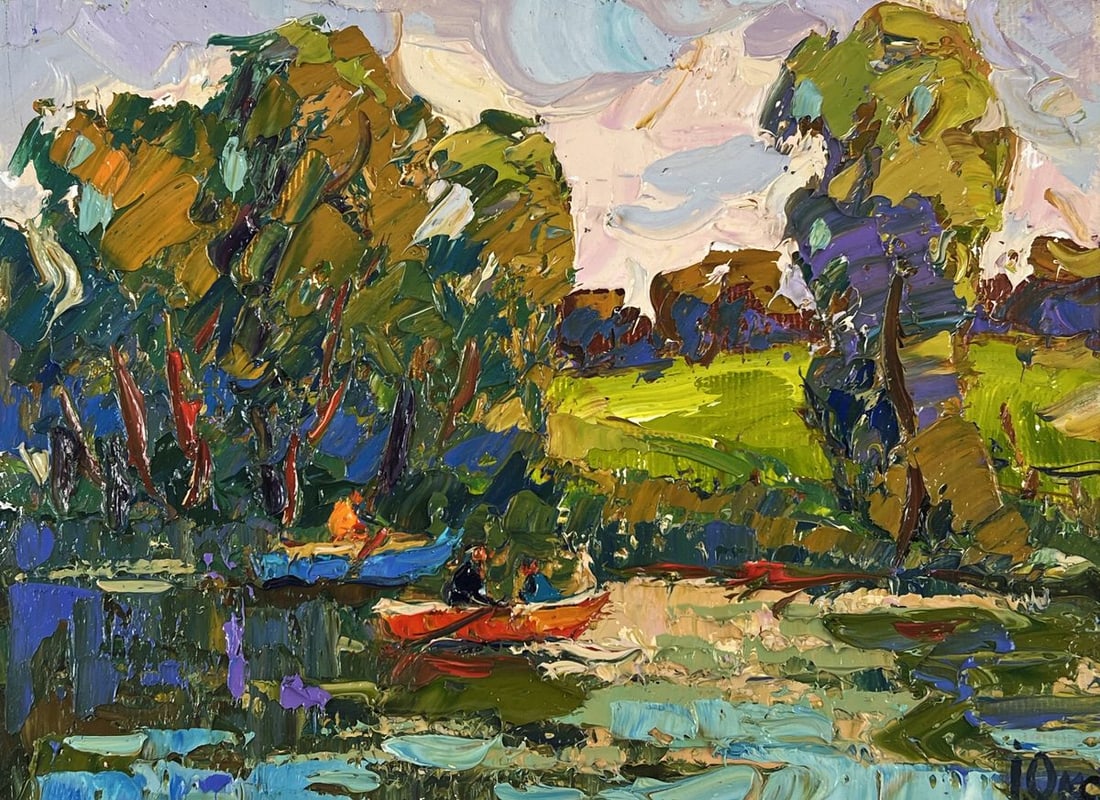 Oil painting A boat floats along the river Oksana Ivanyuk - 3