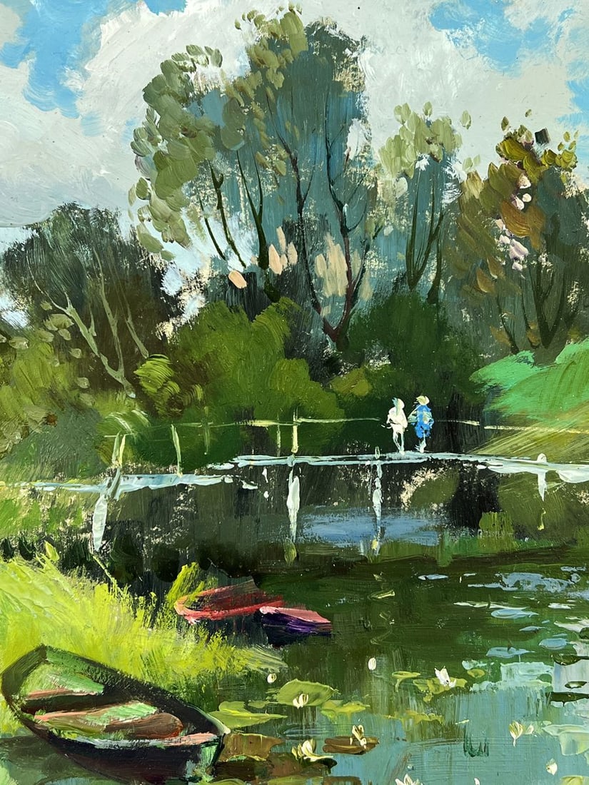 Oil painting River Boats in Nature Yuriy Suprunchuk - 4