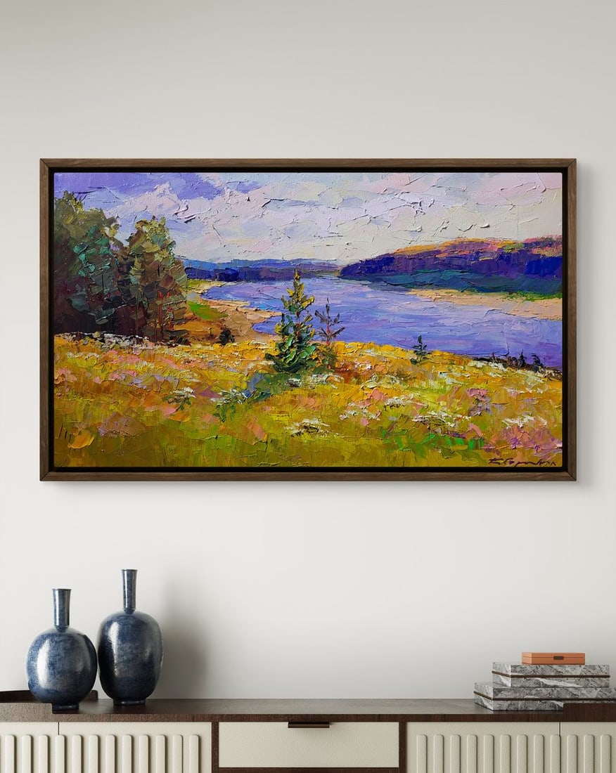 Oil painting View of Fields by the River Boris Serdyuk - 3