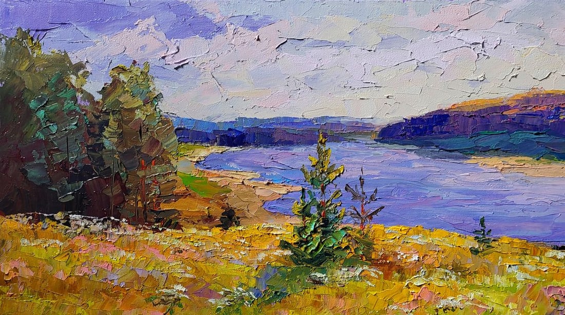 Oil painting View of Fields by the River Boris Serdyuk - 4