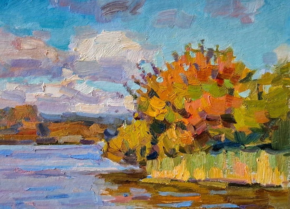 Oil painting Autumn river bank Vyacheslav Pereta - 3