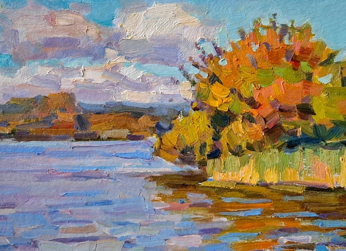 Oil painting Autumn river bank Vyacheslav Pereta - 6