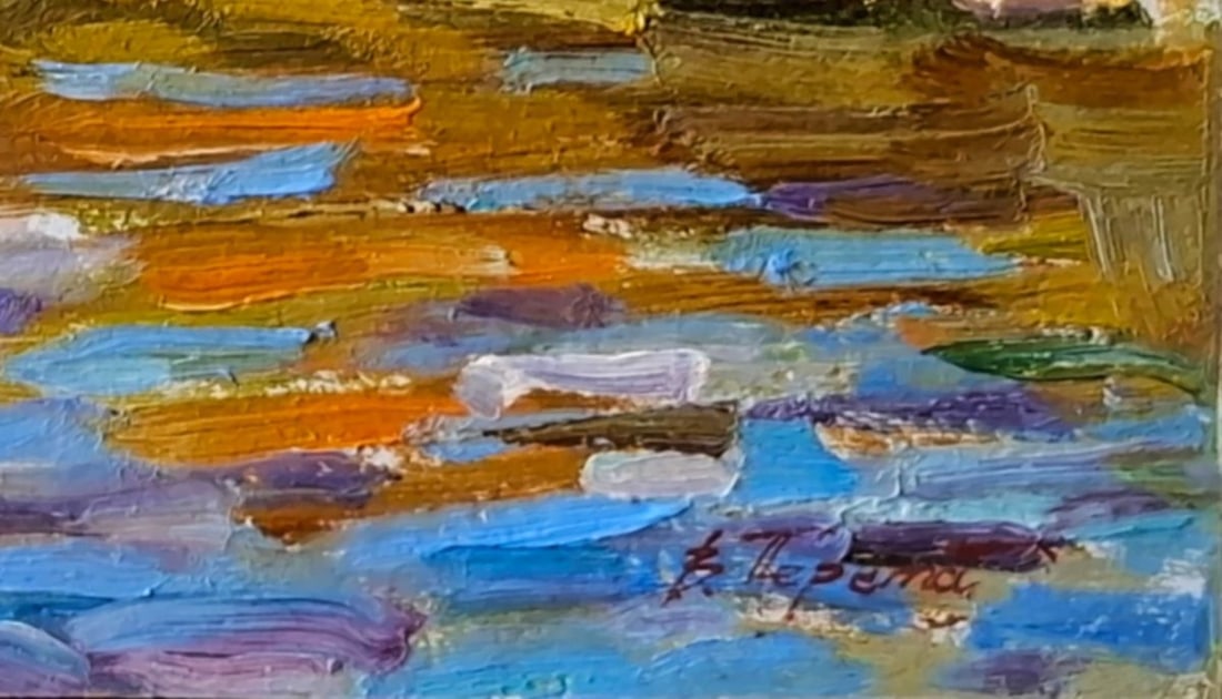 Oil painting Autumn river bank Vyacheslav Pereta - 7