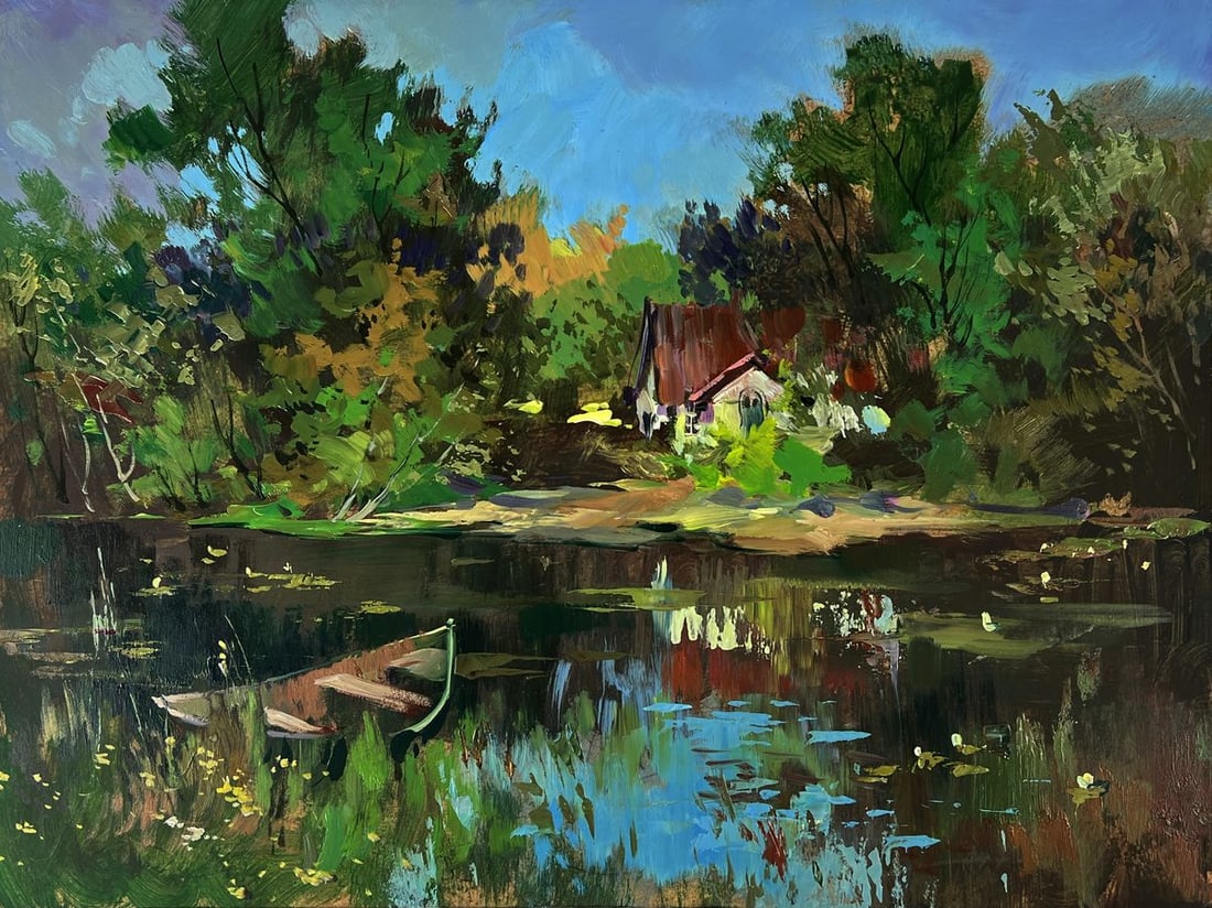 Oil painting Quiet House on the River Bank Yuriy Suprunchuk - 3