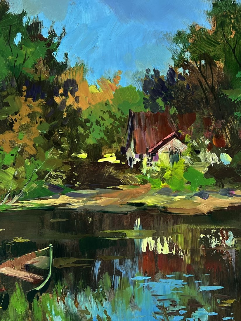 Oil painting Quiet House on the River Bank Yuriy Suprunchuk - 6