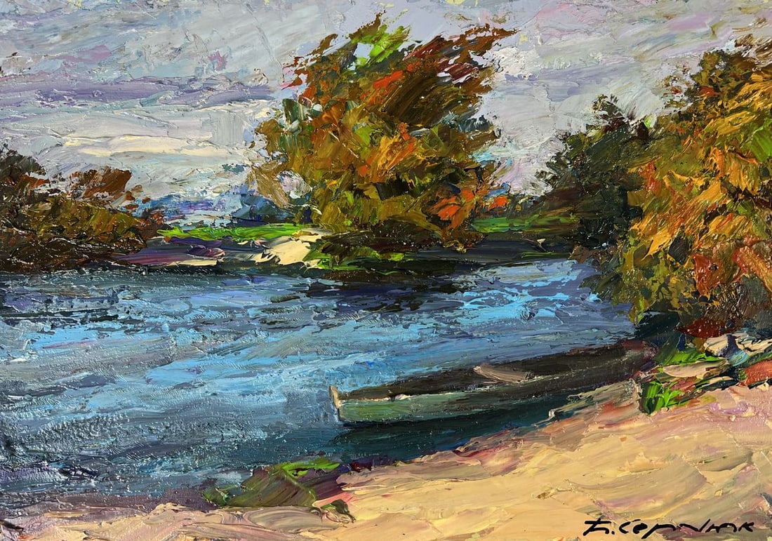 Oil painting A boat on the river bank Boris Serdyuk - 3