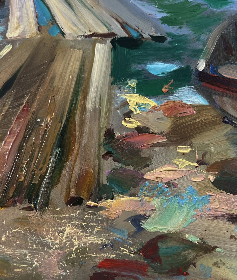 Oil painting Boats on the river bank Yuriy Suprunchuk - 8
