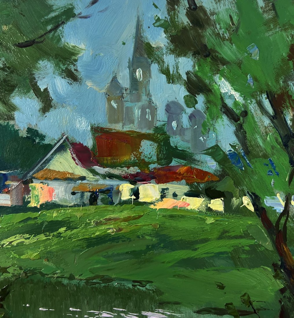 Oil painting Village river with two boats Yuriy Suprunchuk - 5