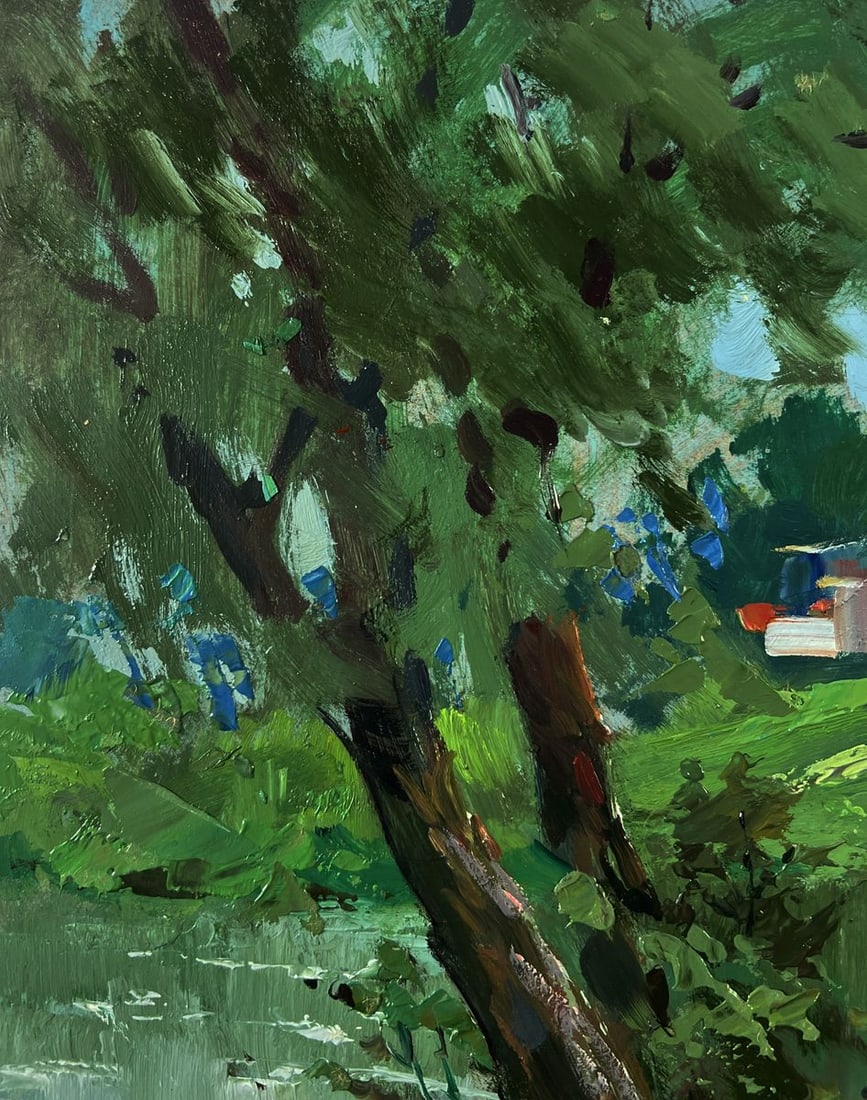 Oil painting Village river with two boats Yuriy Suprunchuk - 6