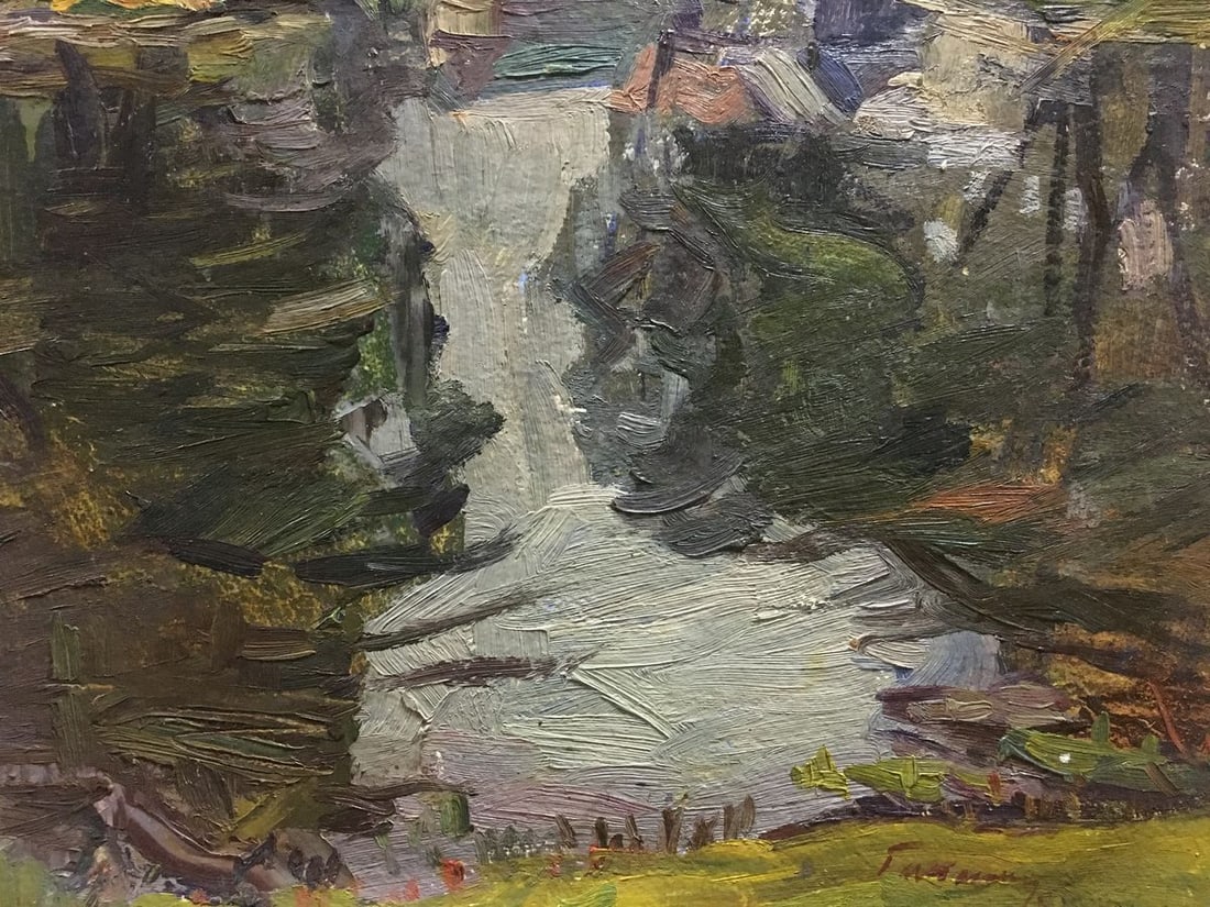 Oil painting River by the village Gantman Moses Faybovich - 5