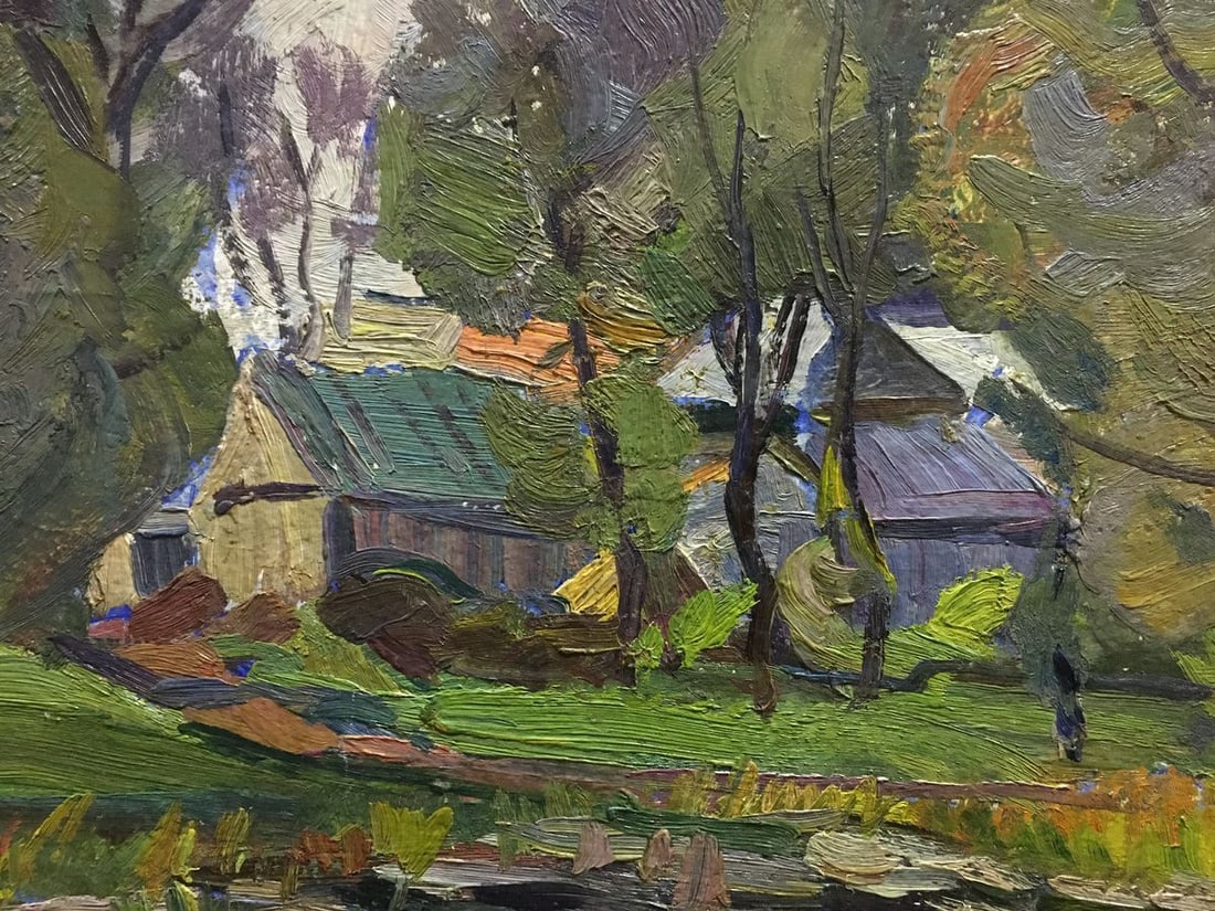 Oil painting River by the village Gantman Moses Faybovich - 6