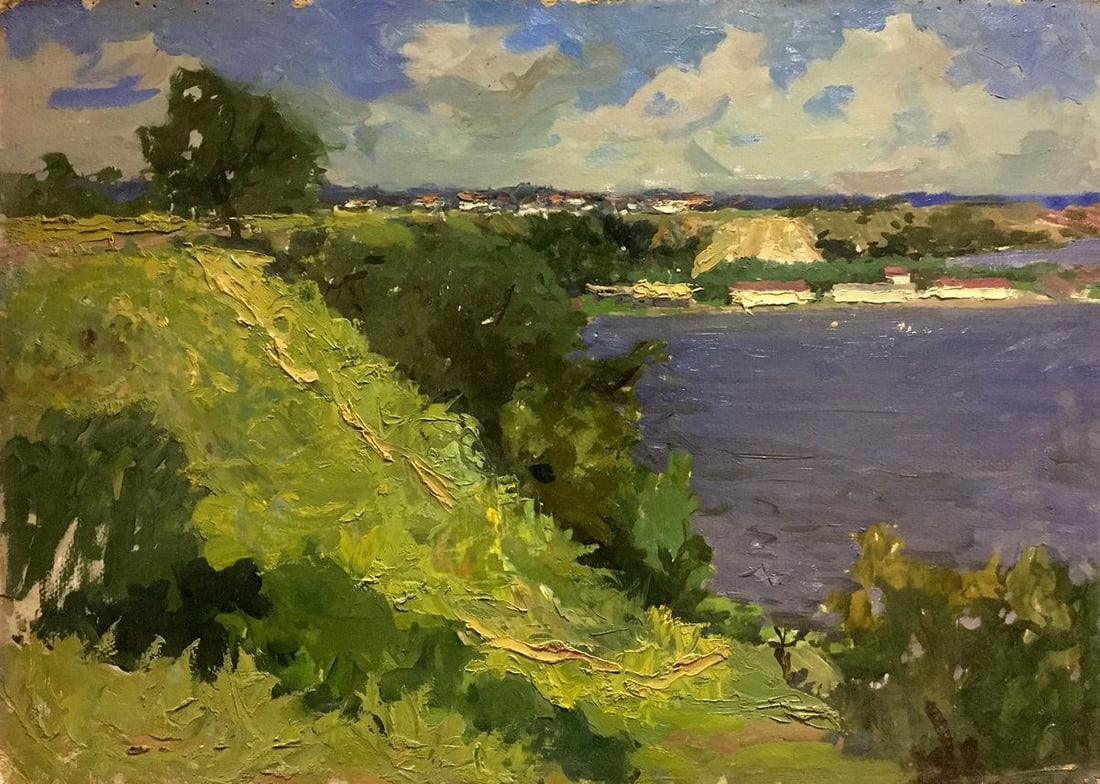 Oil painting City by the sea Korostelev Vladimir Alexandrovich: Title : Oil painting City by the sea Korostelev Vladimir Alexandrovich Description: No.Verns 148 *** ABOUT THIS PAINTING *** * TITLE: "City by the sea" * ARTISTS: Korostelev Vladimir Alexandrovich * S
