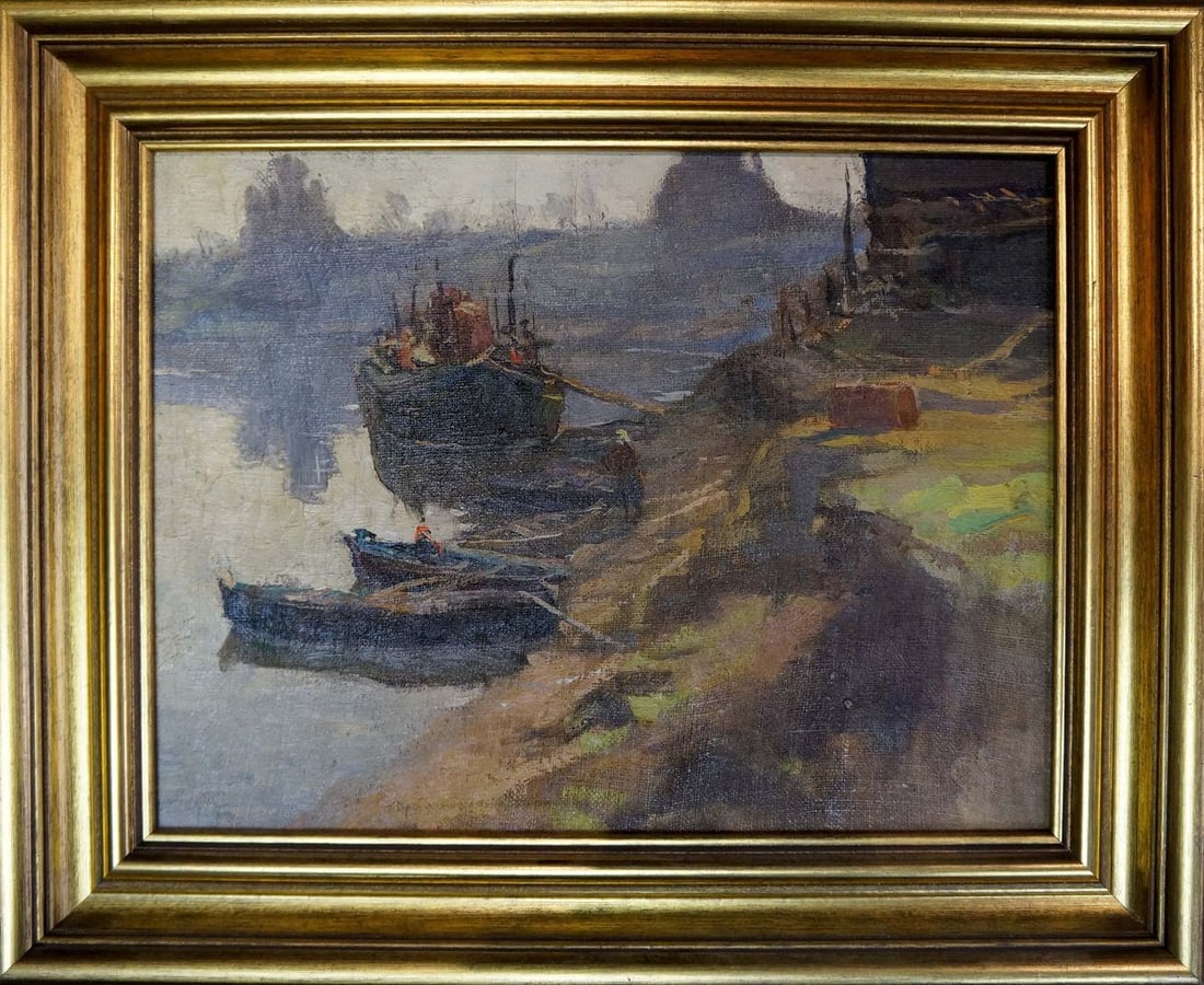 Oil painting Moored boats Romadin N. M. (1 of 8)