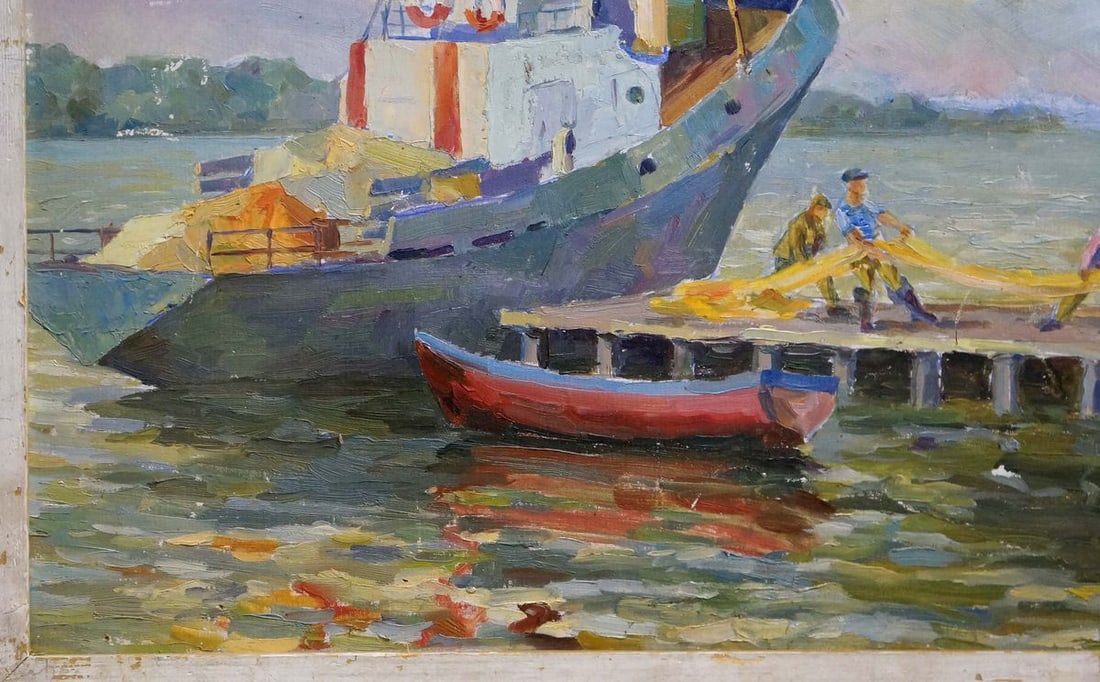 Oil painting Ship arrived Unknown artist - 3