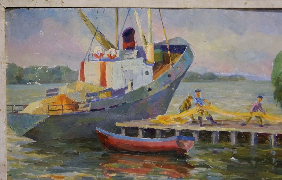Oil painting Ship arrived Unknown artist - 4