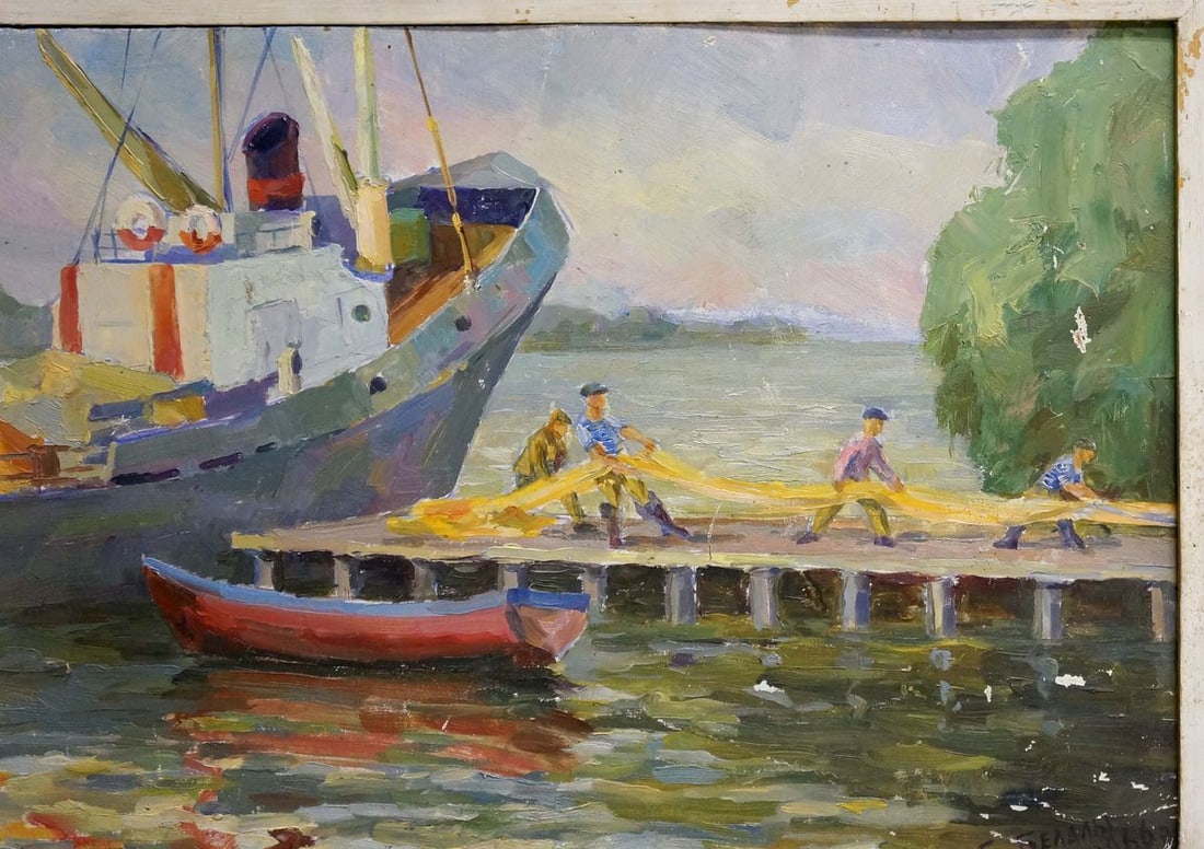 Oil painting Ship arrived Unknown artist - 5
