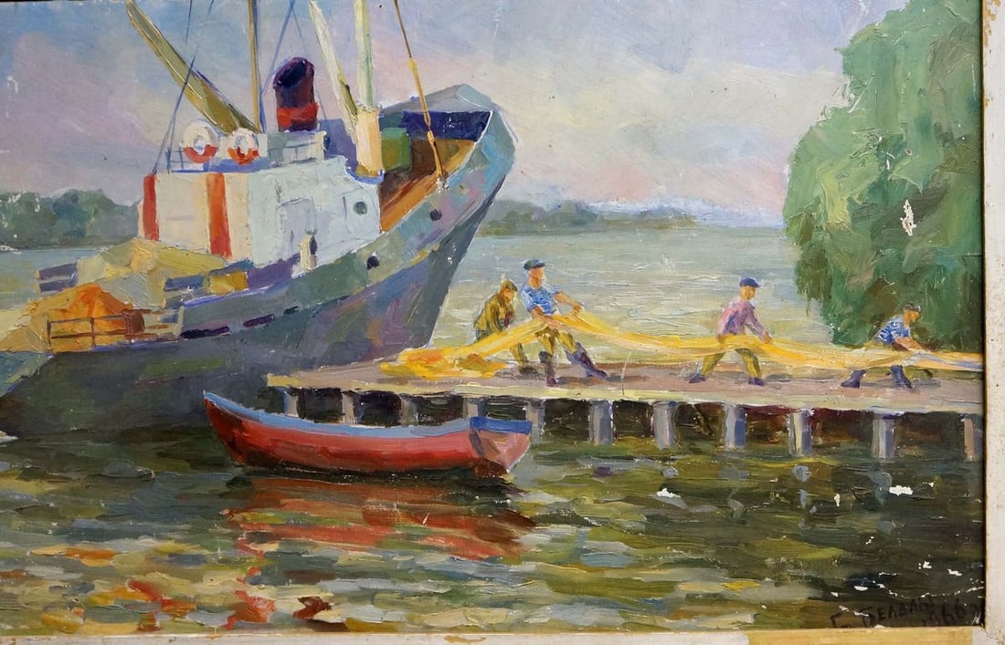 Oil painting Ship arrived Unknown artist - 6