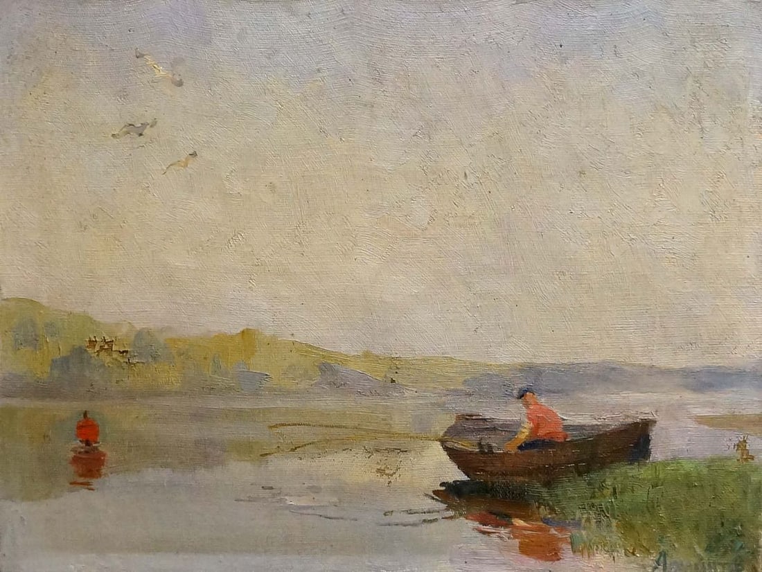 Oil painting Fishing Atlantov Vladimir Nikolaevich: Title : Oil painting Fishing Atlantov Vladimir Nikolaevich Description: No.Vern 537 *** ABOUT THIS PAINTING *** * TITLE: "Fishing" * ARTISTS: Atlantov Vladimir Nikolaevich * SIZE: 51x35 cm/'20.07x13.7