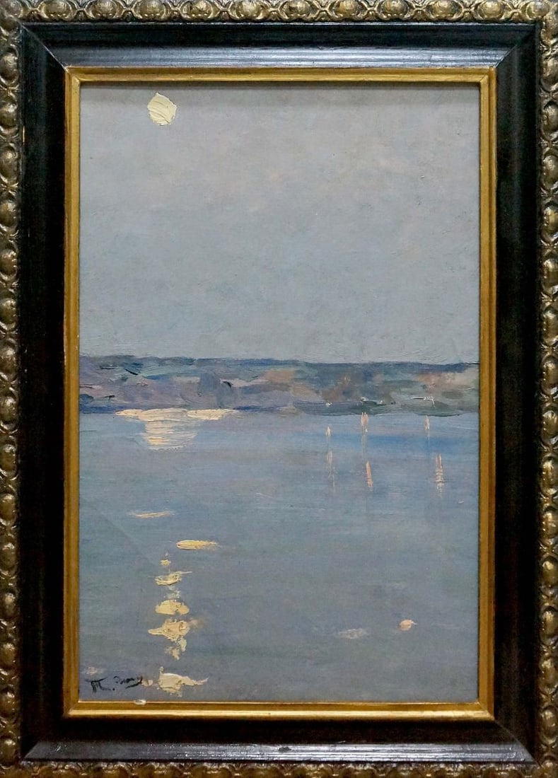 Oil painting Sunset: Title : Oil painting Sunset Description: No.Vern 1495 *** ABOUT THIS PAINTING *** * TITLE: "Sunset" * ARTISTS: Unknown artist * SIZE: 45x30 cm/'17.71x11.81 inches', frame size: 54x40 cm/'21.25x15.74 i