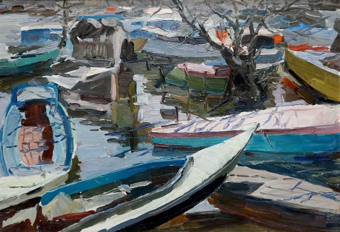 Oil painting Boat ferry - 2