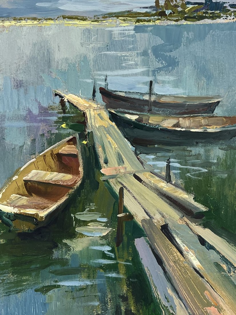 Oil painting Boats on the river banks Yuriy Suprunchuk - 10