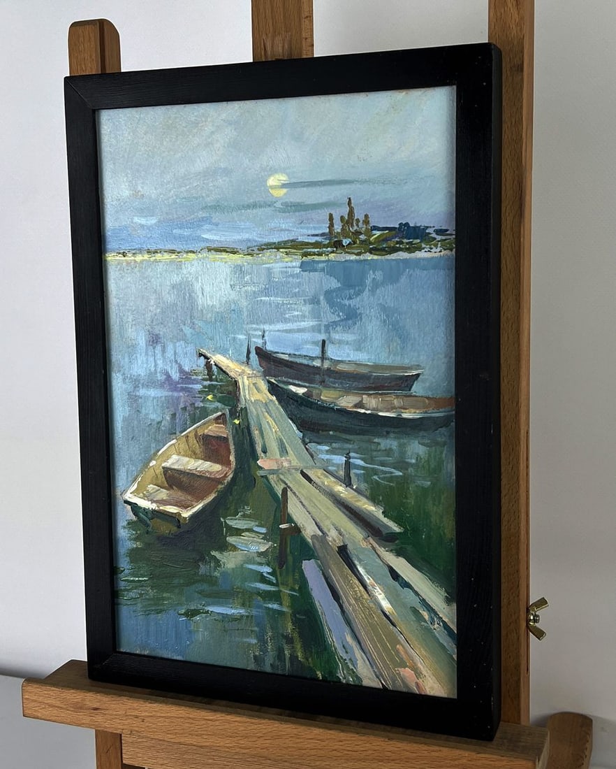 Oil painting Boats on the river banks Yuriy Suprunchuk - 2