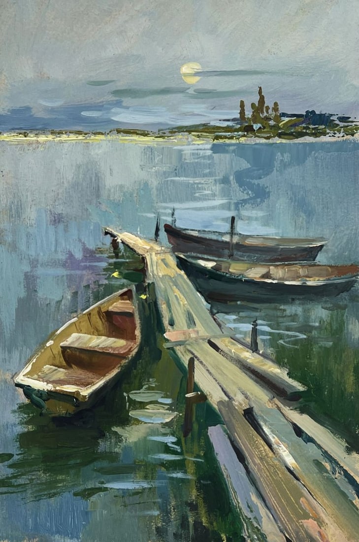 Oil painting Boats on the river banks Yuriy Suprunchuk - 3