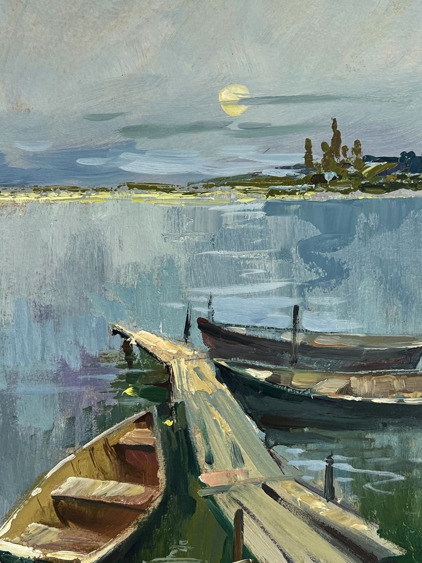 Oil painting Boats on the river banks Yuriy Suprunchuk - 4