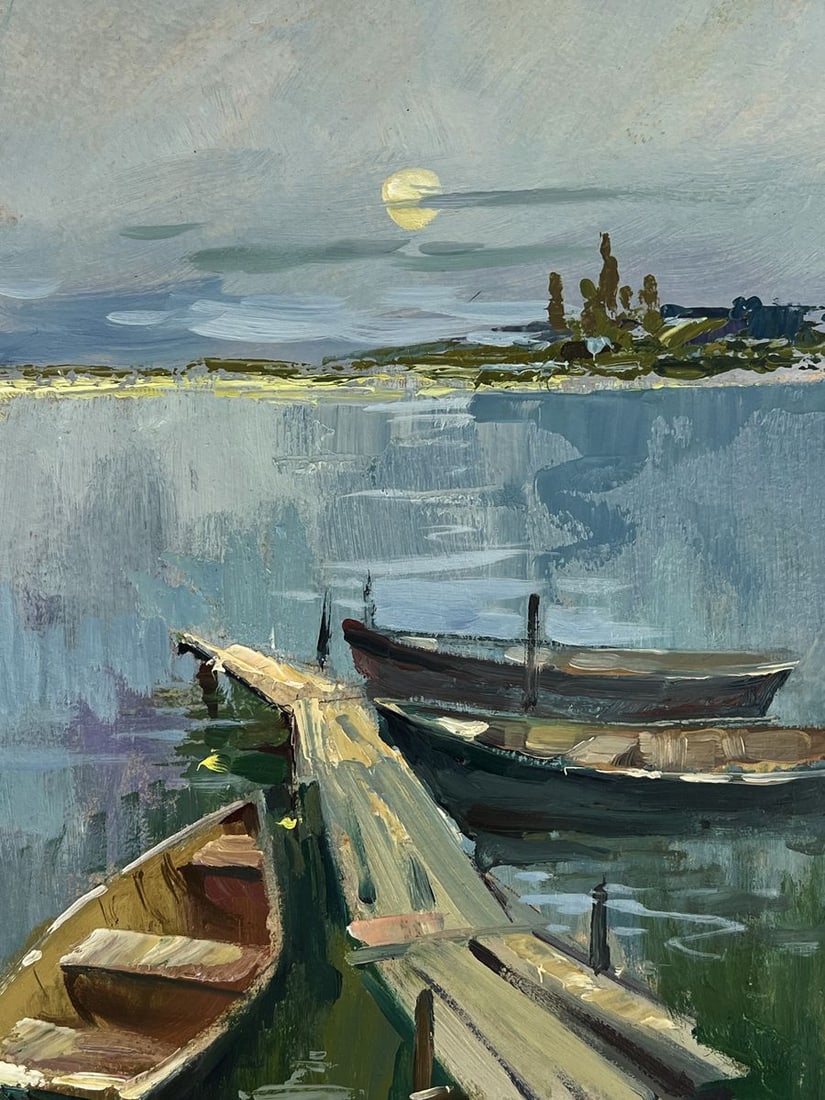 Oil painting Boats on the river banks Yuriy Suprunchuk - 5