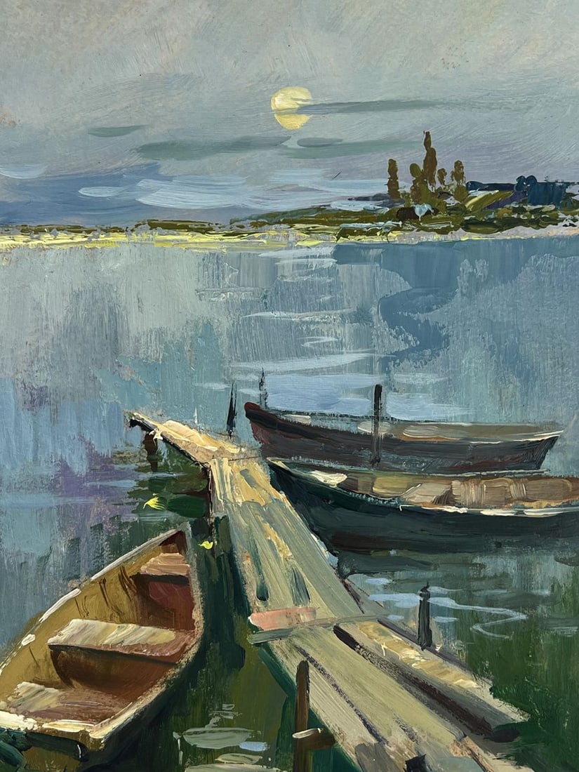 Oil painting Boats on the river banks Yuriy Suprunchuk - 6