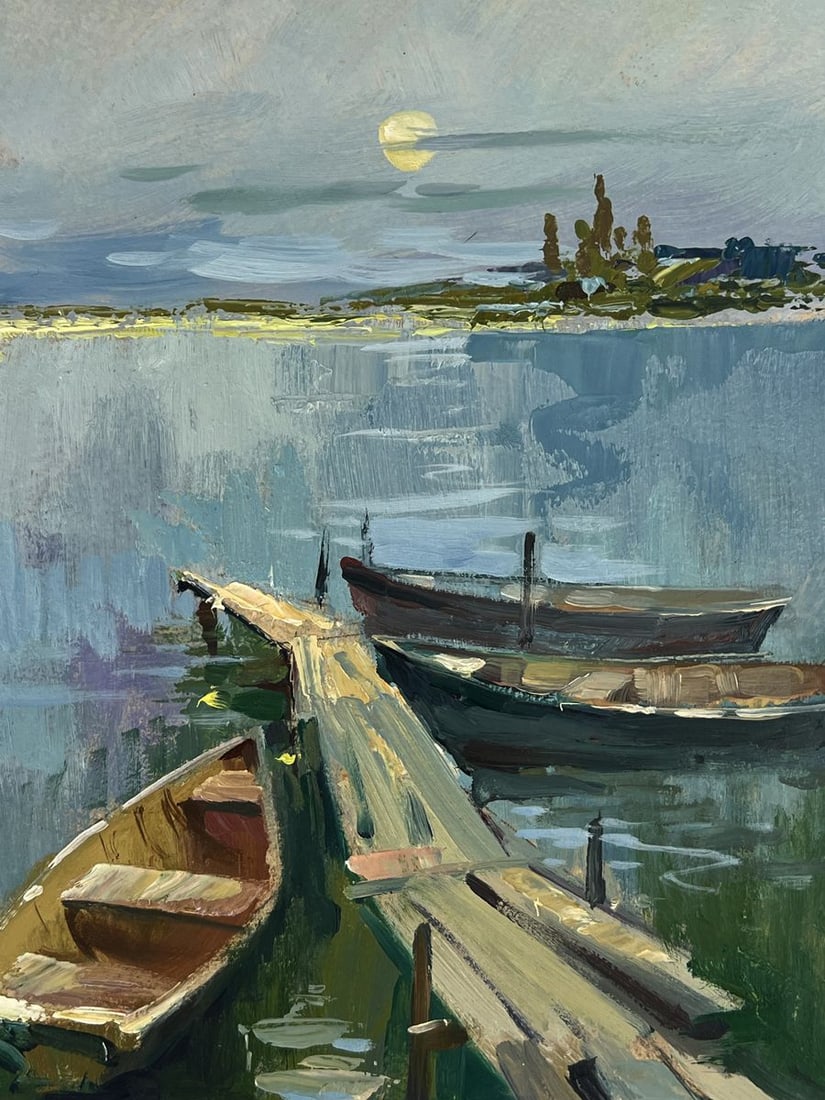 Oil painting Boats on the river banks Yuriy Suprunchuk - 7