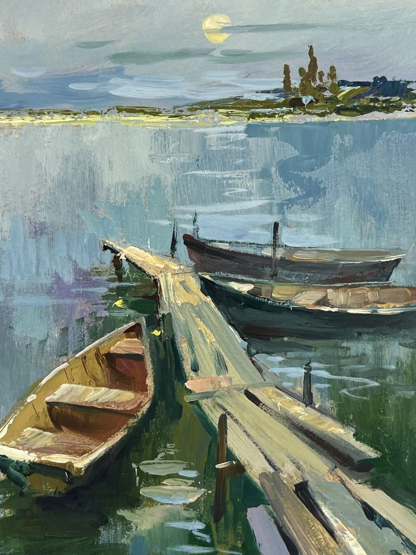 Oil painting Boats on the river banks Yuriy Suprunchuk - 8