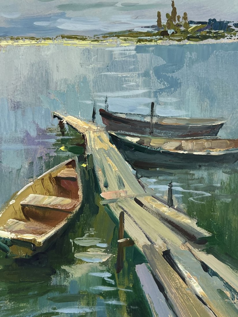 Oil painting Boats on the river banks Yuriy Suprunchuk - 9