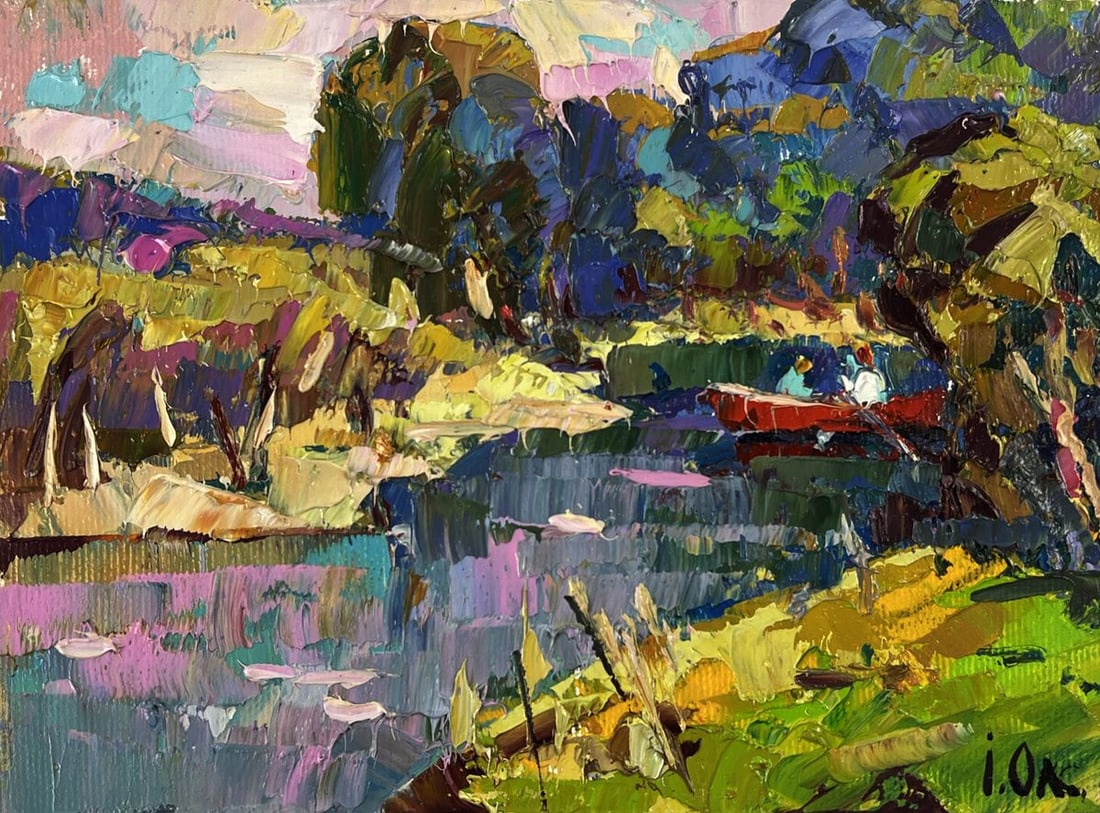 Oil painting In the morning in a boat on the river Oleksiy Ivanyuk - 3