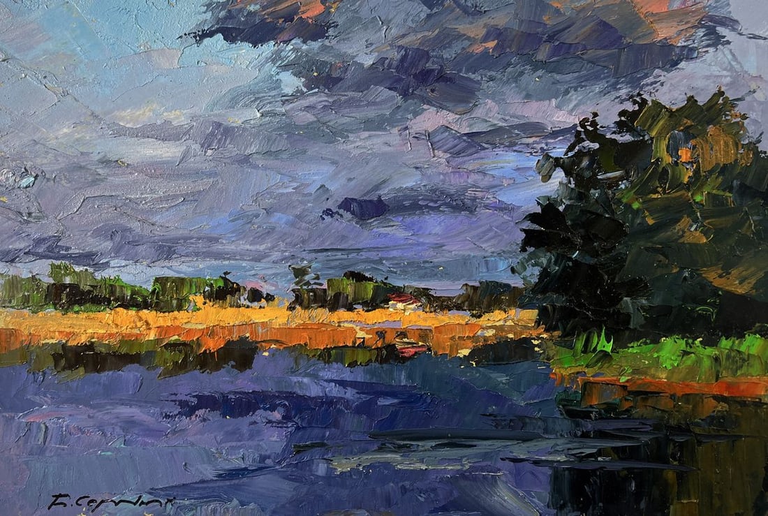 Oil painting A river near a field Boris Serdyuk - 3